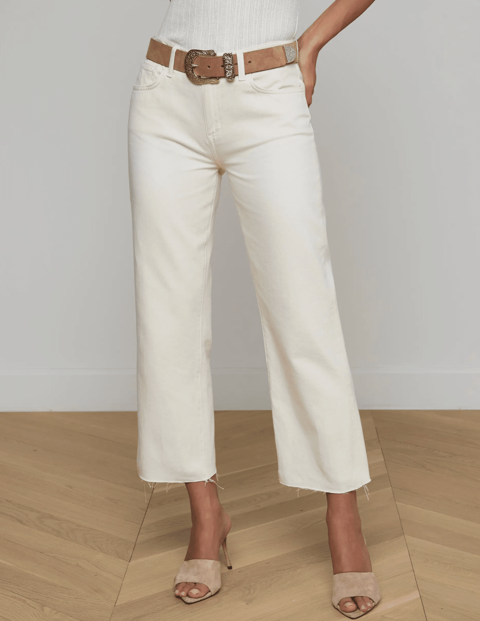 L'Agence - PRE-ORDER-L'AGENCE Wanda High Rise Cropped Wide Leg Jean in Light Ecru - Buy Online