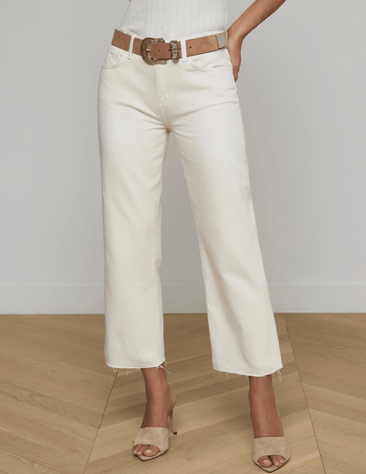 L'Agence - PRE-ORDER-L'AGENCE Wanda High Rise Cropped Wide Leg Jean in Light Ecru - Buy Online