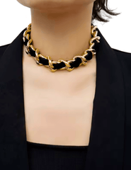 Fleur de Camélia Chunky Chain Velvet Choker Necklace