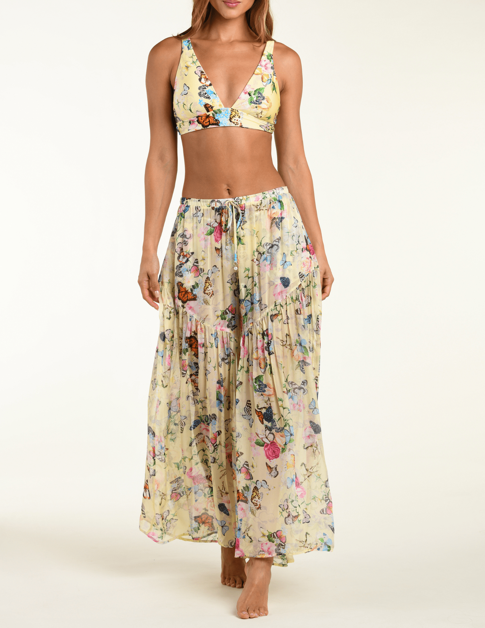 L'Agence - PRE-ORDER-L'Agence Sharon Cover-Up Pant In Pale Yellow Garden Butterflies - Buy Online