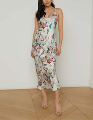 L'Agence - L'AGENCE Akiya Scoop Neck Midi Dress in Vintage White Multi Charonda Butterly-SALE - Buy Online