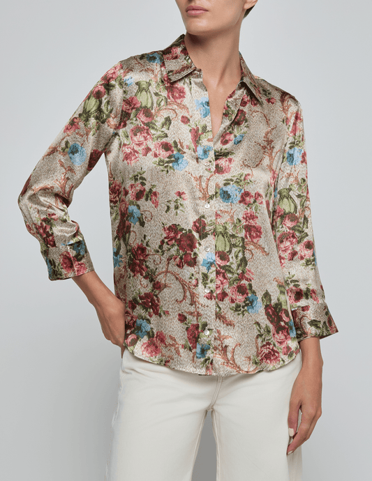 L’AGENCE Dani Three Quarter Sleeve Blouse in Multi Floral Tapestry