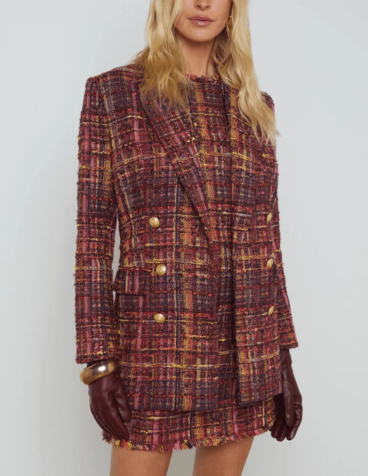 L'Agence Aimee Tweed Double Breasted Boyfriend Blazer