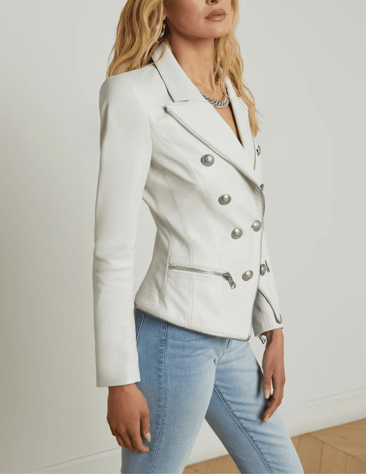 L'Agence Ottilie Zipper Trim Leather Blazer