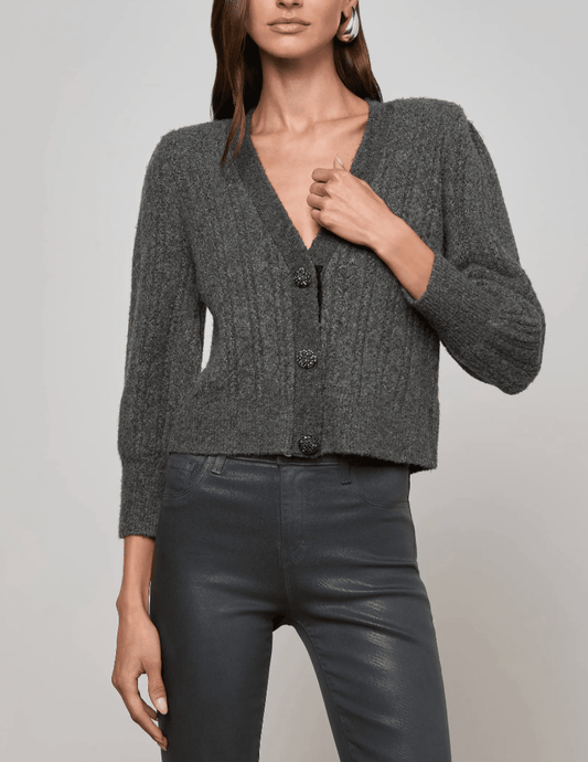 L'AGENCE Talullah Shoulder Pad Cardigan in Charcoal-SALE