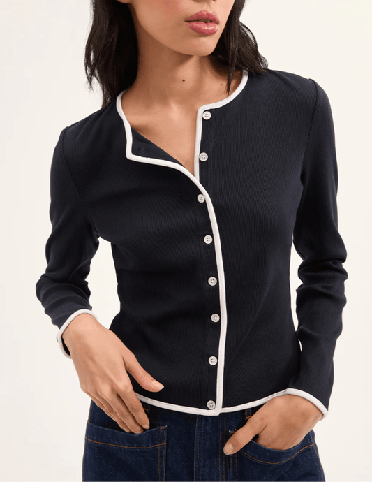 Veronica Beard Wilmer Contrast Piping Cardigan