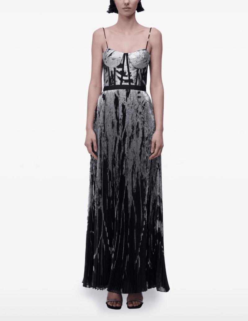SIMKHAI Brielle Sleeveless Metallic Bustier Gown