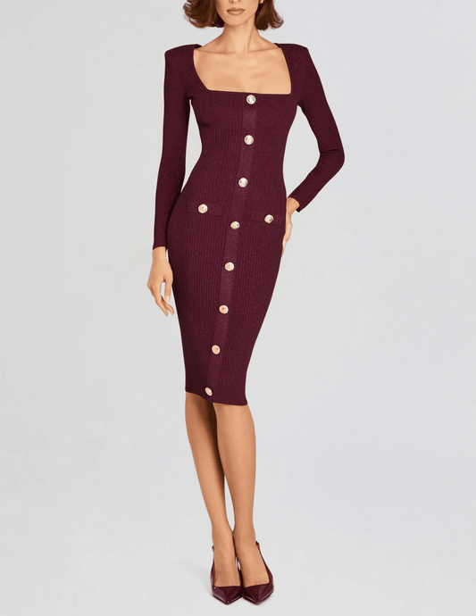 Retrofête Sadelle Metallic Knit Midi Dress in Mulberry-SALE