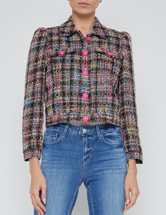 PRE-ORDER-L'Agence Kasey Bracelet Sleeve Tweed Cropped Jacket