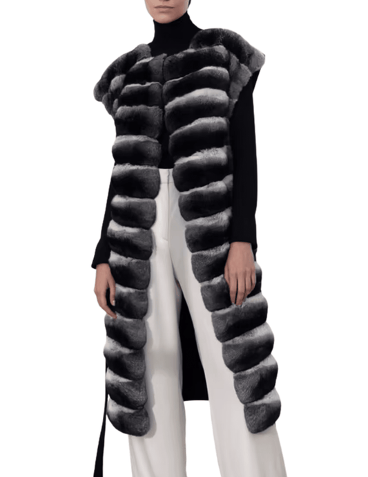 Steven Dann - PRE-ORDER-Steven Dann Missy Rex Fur Duster Vest in Black and Grey - Buy Online