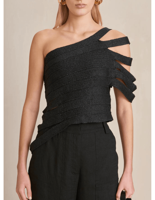 Cult Gaia Sashi Raffia One Shoulder Top