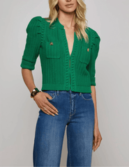L'AGENCE Delilah Cropped Textured Cardigan