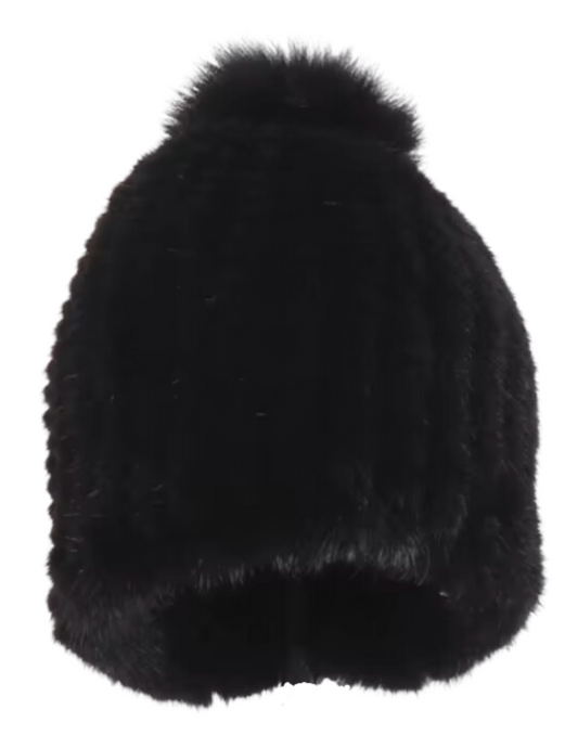 Fleur de Camélia Mink Knit Pom Pom Hat