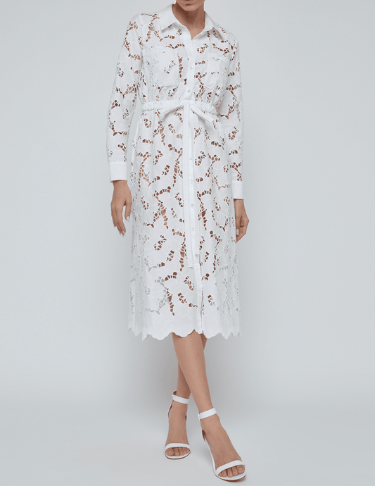 PRE-ORDER-L'Agence Emilio Eyelet Midi Shirt Dress