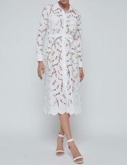 PRE-ORDER-L'Agence Emilio Eyelet Midi Shirt Dress