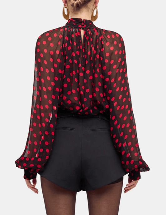 Ronny Kobo Zania Neck Tie Top in Black and Red