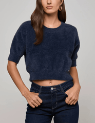 L'AGENCE Guinevere Short Sleeve Crop Sweater in Midnight