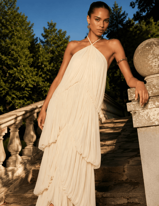 Ronny Kobo Bia Draped Halter Maxi Dress in Ivory