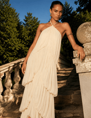Ronny Kobo Bia Draped Halter Maxi Dress in Ivory