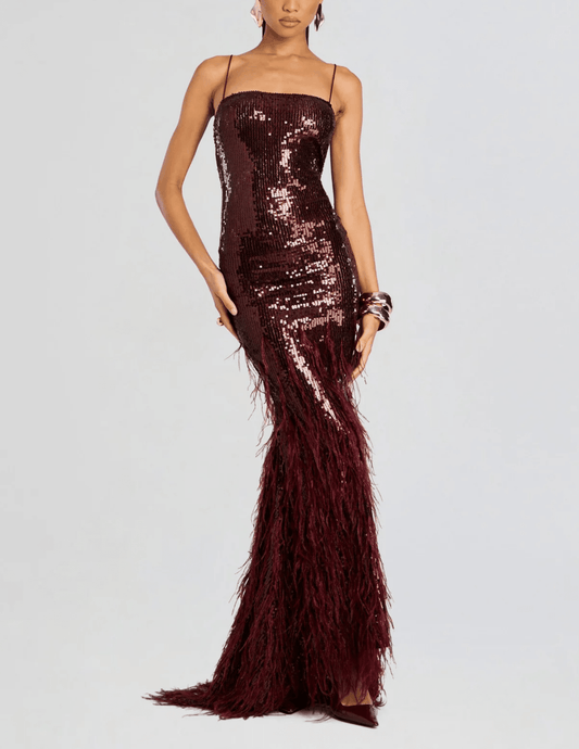 Retrofête Odessa Feather Sequin Maxi Dress