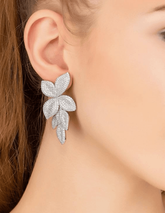 Fleur de Camélia Embellished Leaf Drop Earrings