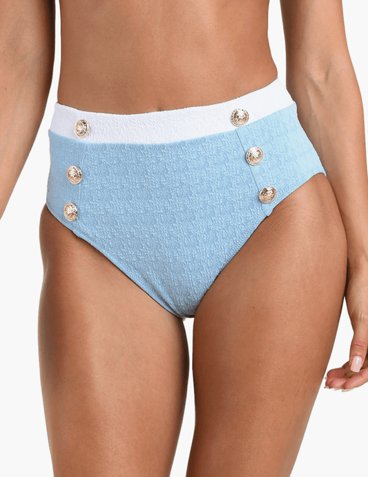 L'AGENCE Jean Color-Block Jean Bikini Bottom in Powder Blue