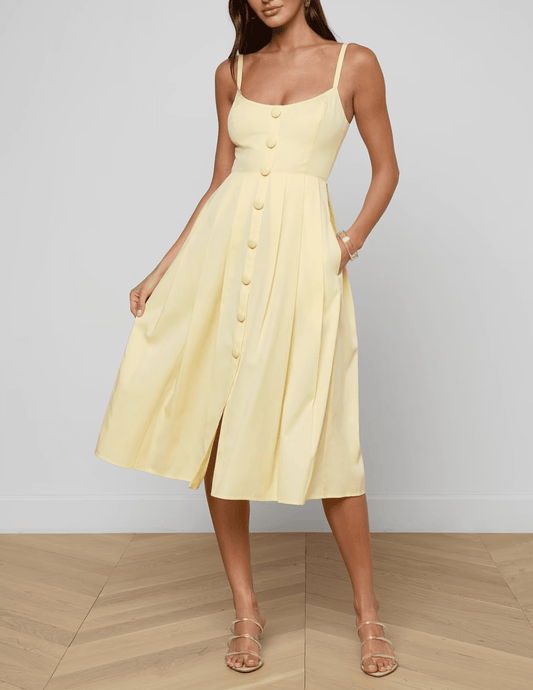 L'Agence - PRE-ORDER-L'AGENCE Reanne Scoop Neck Midi Dress in Lemon Sorbet - Buy Online