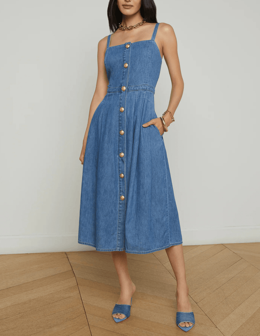 L'Agence Esmerelda Chambray Midi Dress
