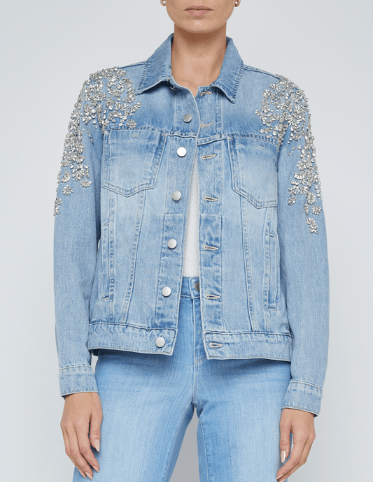 PRE-ORDER-L'Agence Mack Embellished Oversized Denim Jacket