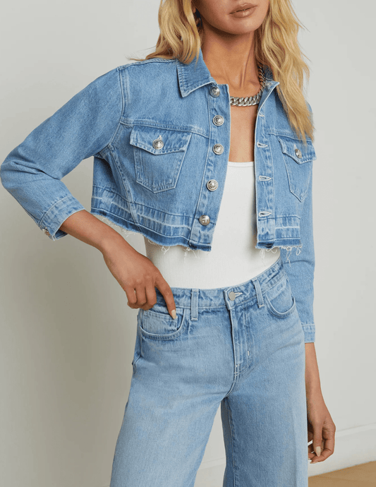 L'Agence Genevie Cropped Denim Jacket