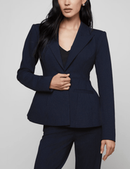 PRE-ORDER-L'AGENCE Therese Cinched Waist Blazer in Midnight Ivory Pinstripe