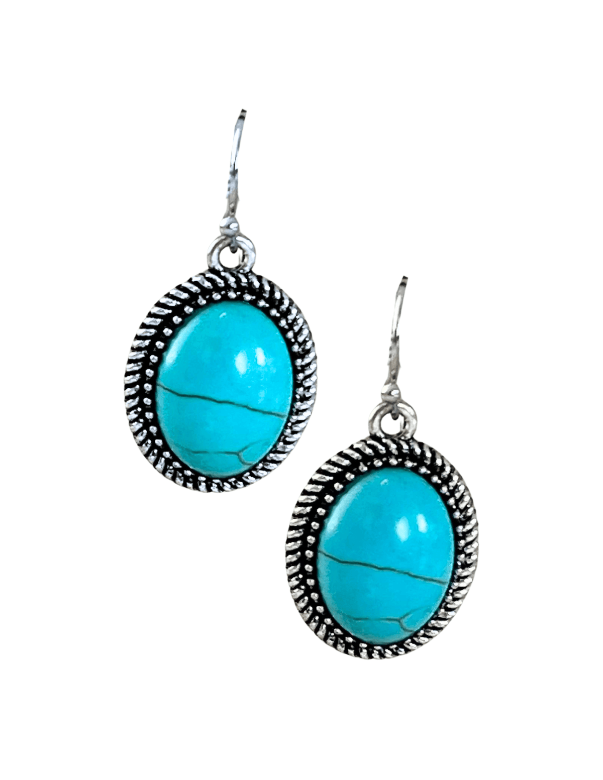 Austin Blaze Turquoise Spiral Border Oval Dangle Earring