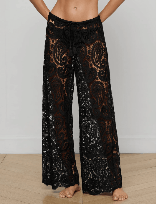 L'Agence Geraldine Crochet Cover-Up Pant in Black