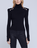 L'Agence Reeves Shoulder Pad Button Detail Turtleneck