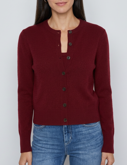 PRE-ORDER-L'AGENCE Malone Cashmere Cardigan in Cherry