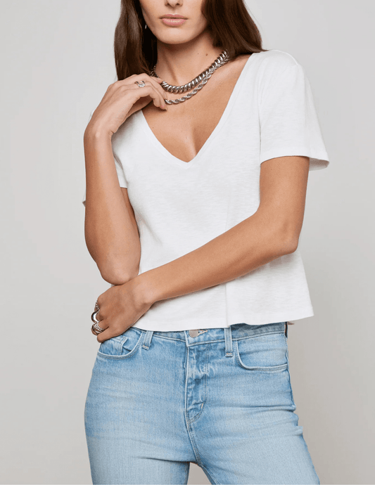 L'Agence Carly Short Sleeve V-Neck Tee