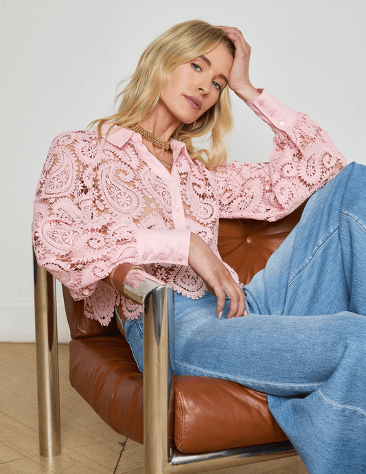 L'Agence Odelia Cropped Lace Blouse