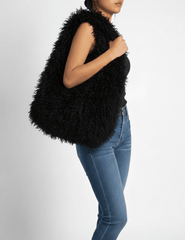 Fleur de Camélia - PRE-ORDER-Fleur de Camélia Frankie Faux Mongolian Hobo Bag in Black - Buy Online