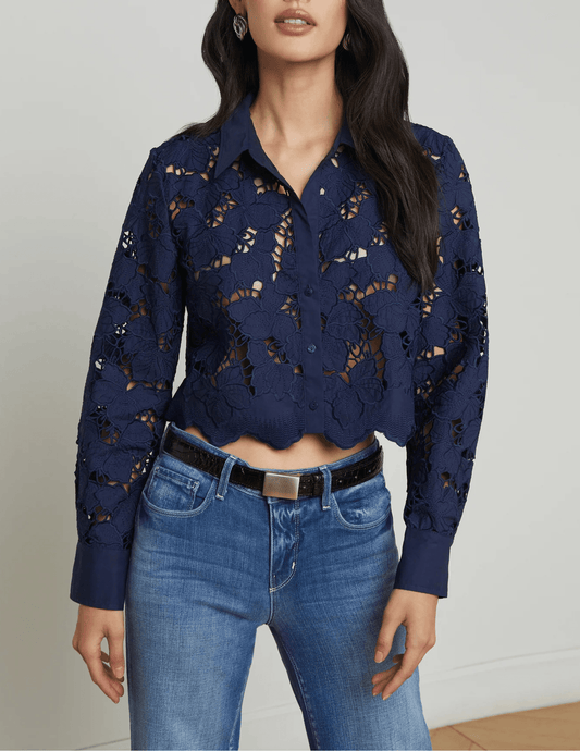 PRE-ORDER-L'Agence Seychelle Lace Cropped Blouse