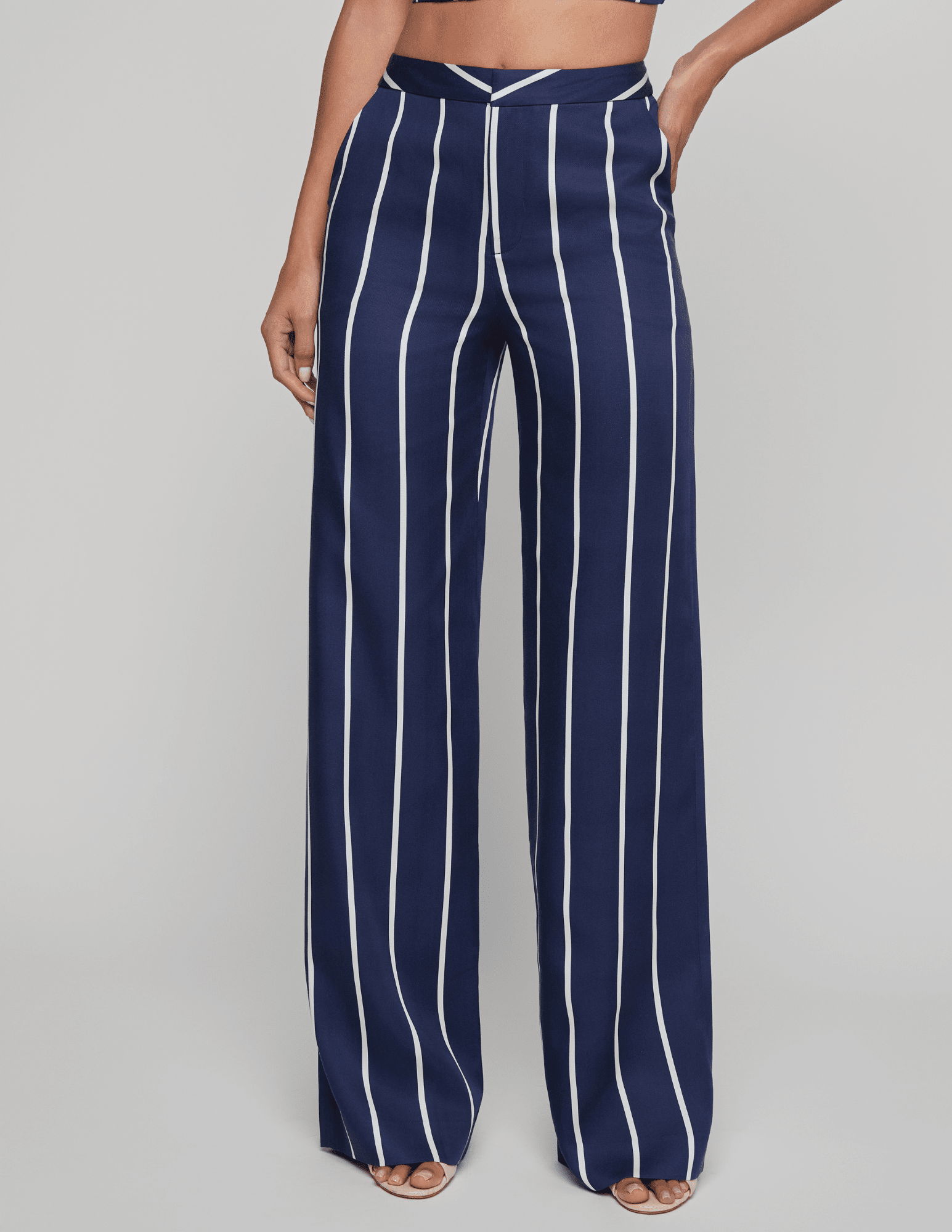L'Agence - PRE-ORDER-L'AGENCE Livvy Straight Leg Trouser in Midnight White Spaced Out Stripe - Buy Online