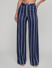 L'Agence - PRE-ORDER-L'AGENCE Livvy Straight Leg Trouser in Midnight White Spaced Out Stripe - Buy Online