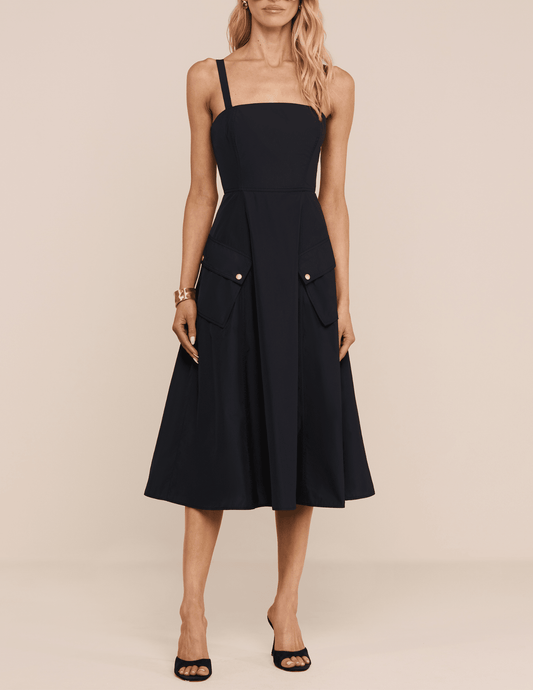 PRE-ORDER-L'AGENCE Ayela Midi Dress in Black