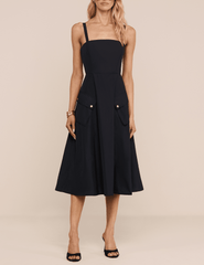 PRE-ORDER-L'AGENCE Ayela Midi Dress in Black