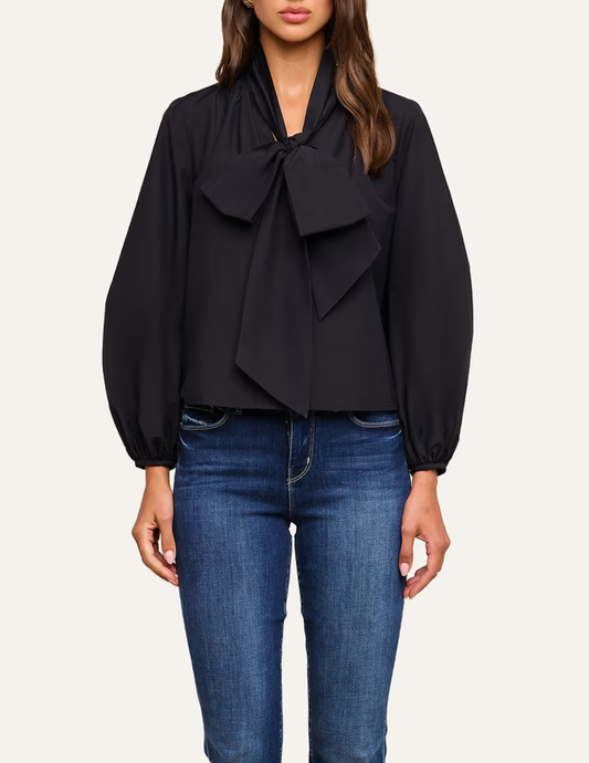 PRE-ORDER-L'AGENCE Deon Tie-Neck Poplin Blouse in Black