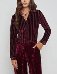 L'Agence Laurent Velvet Stripe Long Sleeve Blouse