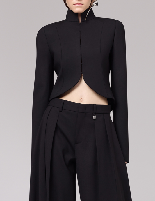 PRE-ORDER-Giuseppe Di Morabito Cropped Curved Hem Blazer in Black