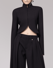 PRE-ORDER-Giuseppe Di Morabito Cropped Curved Hem Blazer in Black