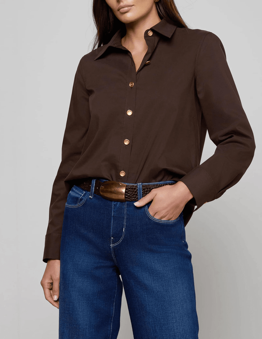L'Agence - L'AGENCE Ellery Long Sleeve Button Blouse in Coffee Bean - Buy Online