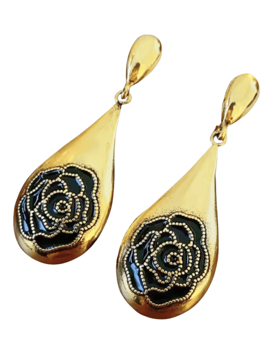 Fleur de Camélia Rosalind Dangle Earrings in Gold and Black