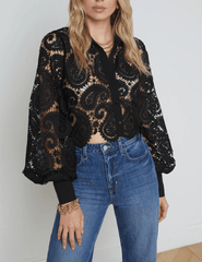 L'Agence Odelia Cropped Lace Blouse